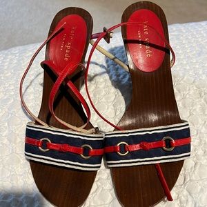 Kate spade wedge shoes, wood, fabric leather